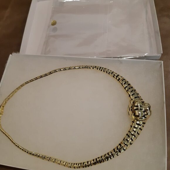 Rachel Glauber 14k Gold Plated with Black Enamel Leopard Head Omega Necklace - Picture 1 of 1